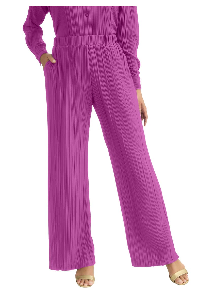 Plisse Wide Leg Trouser, Main, color, DEEP ORCHID