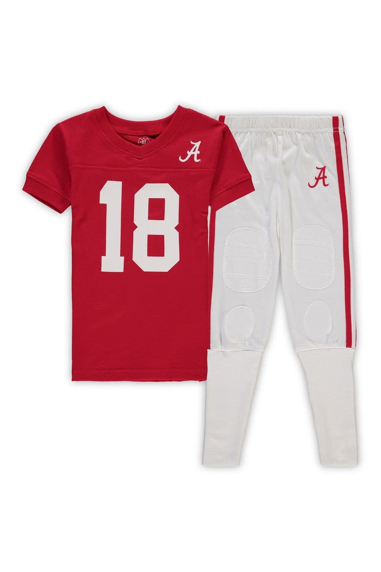 Preschool Wes & Willy Crimson Alabama Crimson Tide Football Player V-Neck T-Shirt and Pants Sleep Set, Alternate, color, Crimson