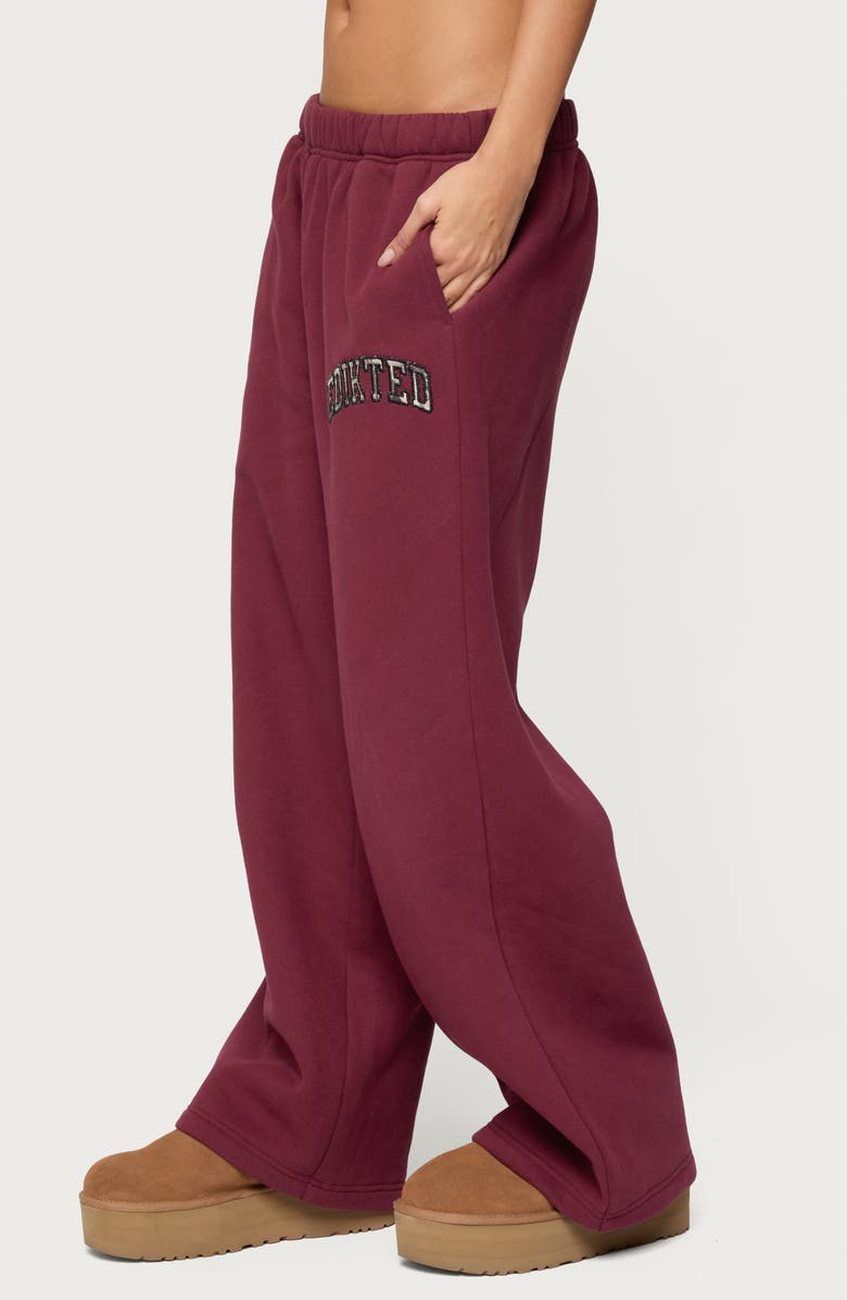 EDIKTED Camo Crush Logo Wide Leg Sweatpants, Alternate, color, Burgundy