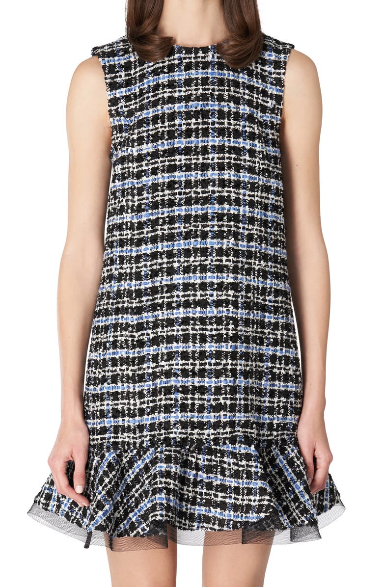 Carolina Herrera Ruffle Hem Tweed Shift Dress, Alternate, color,