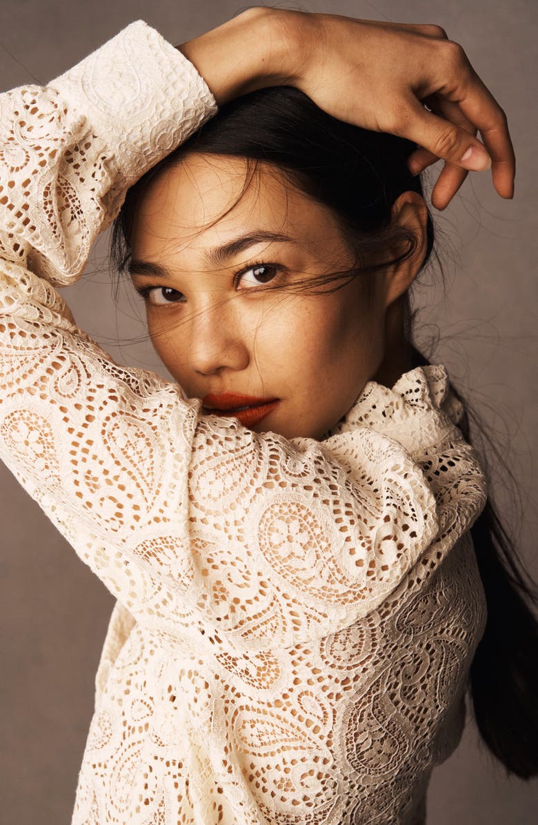 Boden Sasha Sheer Lace Button-Up Shirt, Alternate, color,