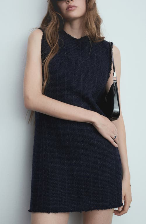 Mango Short Tweed Dress Dark Navy In Dark Navy