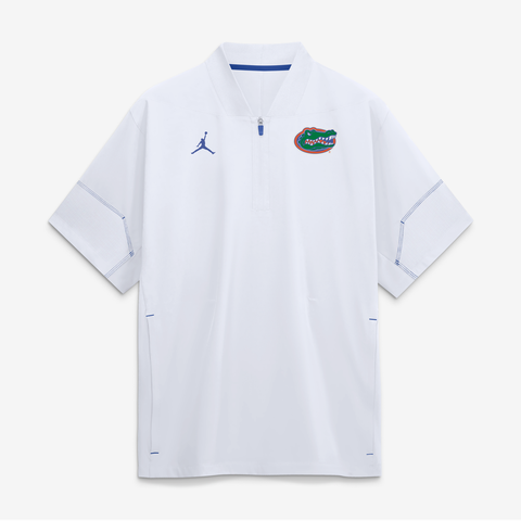 Men's Jordan Brand White Florida Gators 2026 Sideline Short Sleeve Quarter-Zip Coaches Jacket