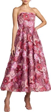 Mac Duggal Sequin Mesh Strapless Midi Dress With Pockets