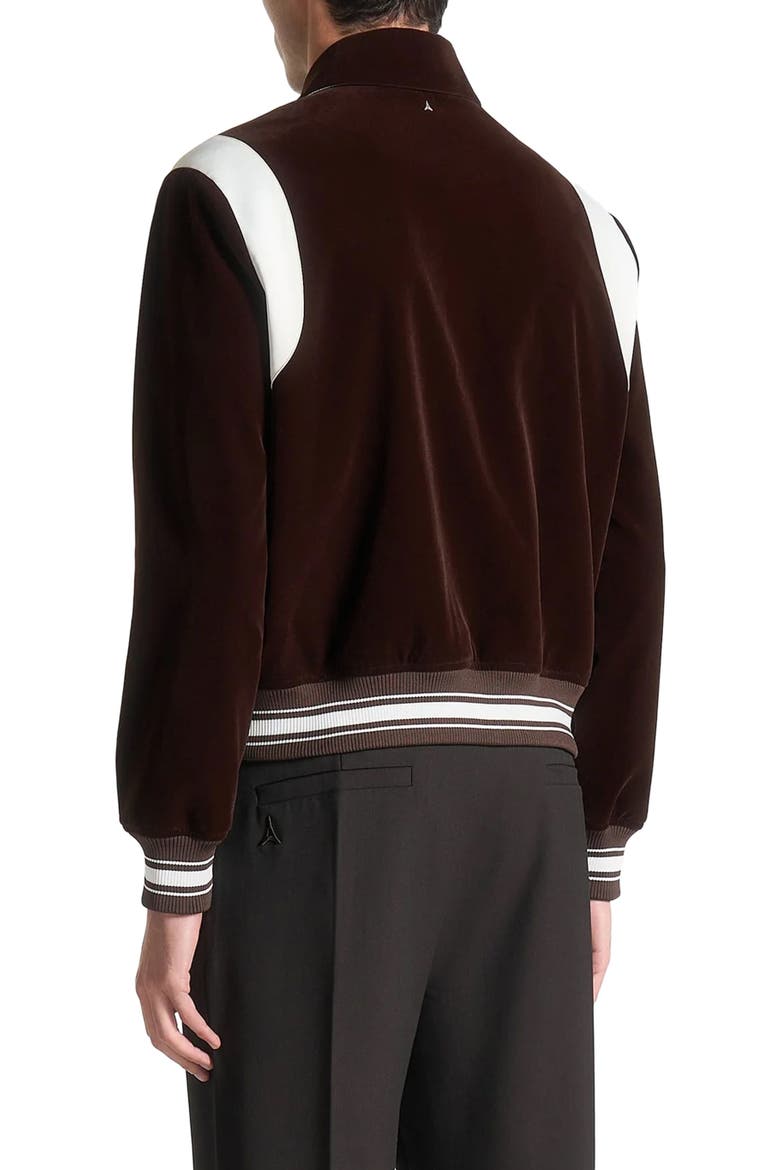 Nico Velvet & Satin Varsity Jacket, Alternate, color, Brown