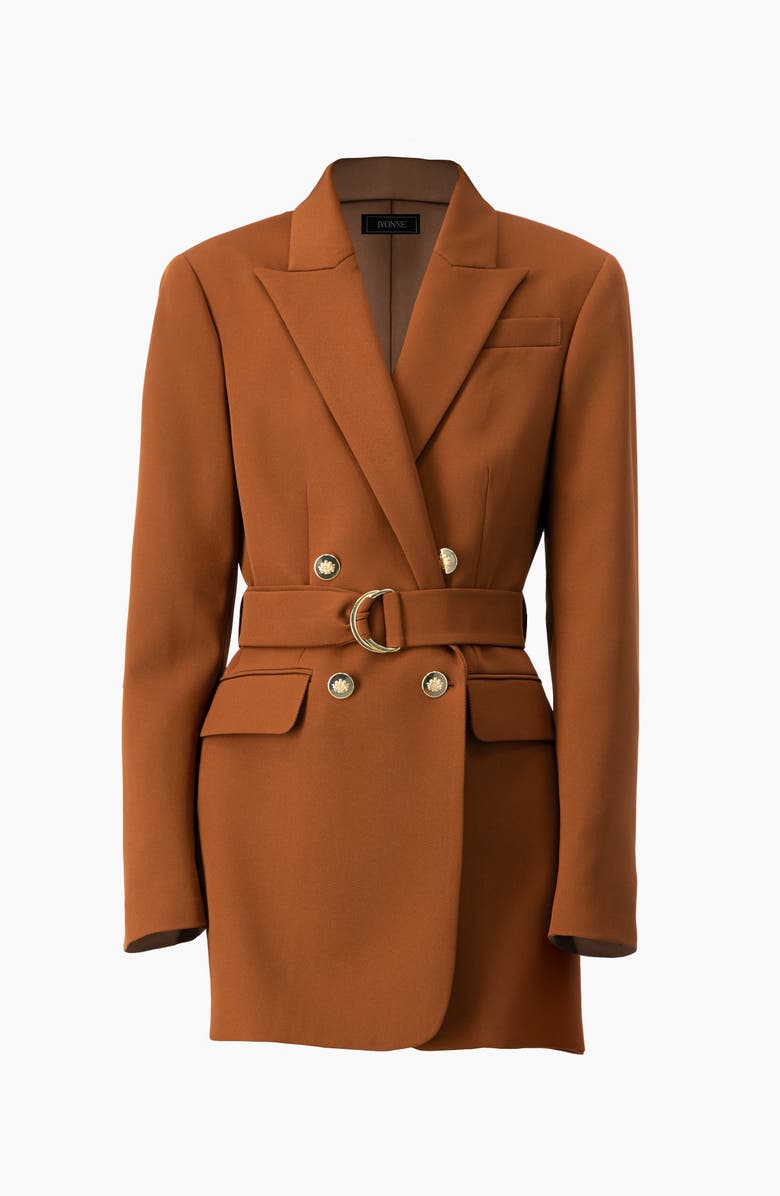 IVONNE Double-Breasted Wrap Blazer with Waist Tie, Alternate, color, Brown