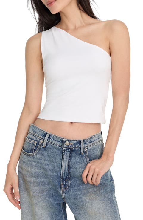 Stretch Cotton One Shoulder Crop Tank