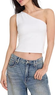 Good American Stretch Cotton One Shoulder Crop Tank