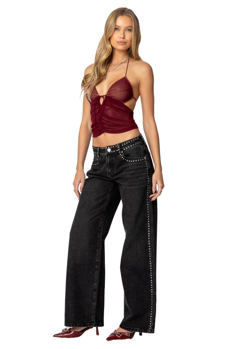 Strappy Ruched Mesh Camisole, Alternate, color, BURGUNDY