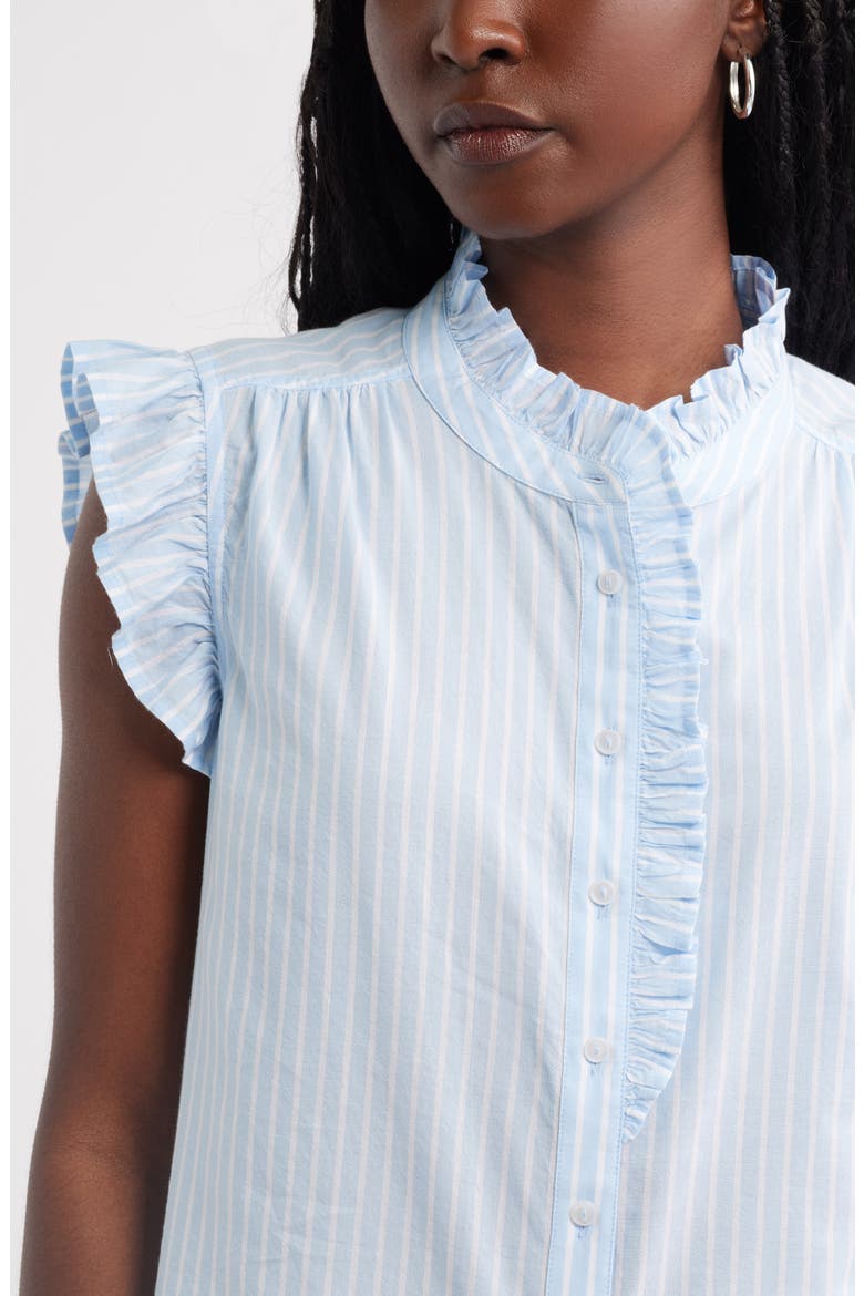 Ruffle Sleeve Cotton Blend Top, Alternate, color, BLUE PENNY STRIPE
