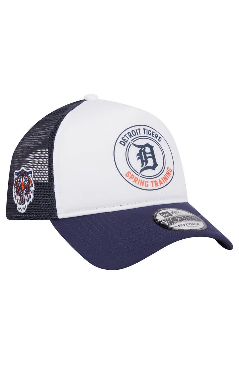 New Era Men's New Era White/Navy Detroit Tigers Spring Training Circle Foam A-Frame 9FORTY Trucker Adjustable Hat, Main, color, 