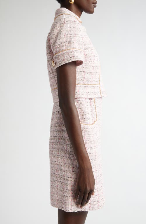 St John St. John Collection Metallic Tweed Short Sleeve Crop Jacket In Camellia Rose Lurex Multi
