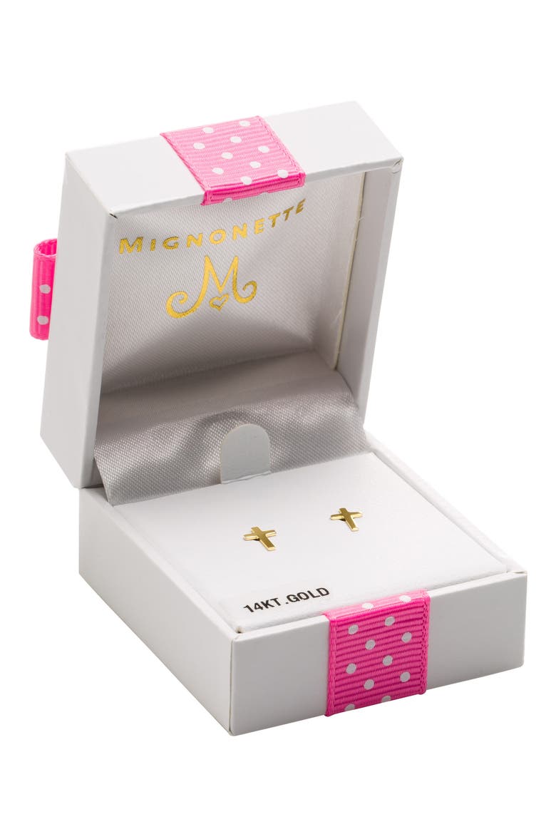 14k Gold Cross Stud Earrings, Alternate, color, GOLD
