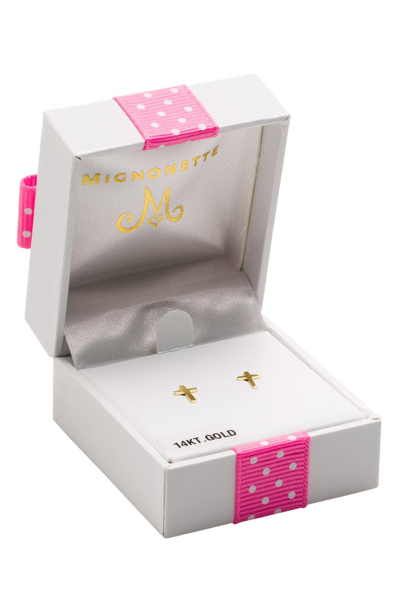 Mignonette 14k Gold Cross Stud Earrings, Alternate, color, Gold