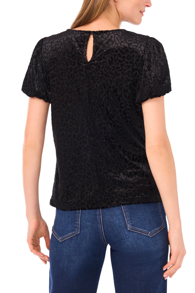 Bubble Sleeve Leopard Velvet Top, Alternate, color, RICH BLACK
