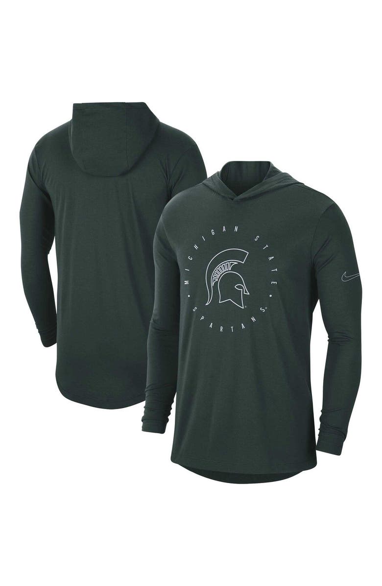 Nike Men's Nike Green Michigan State Spartans Campus Tri-Blend Performance Long Sleeve Hooded T-Shirt, Main, color, 