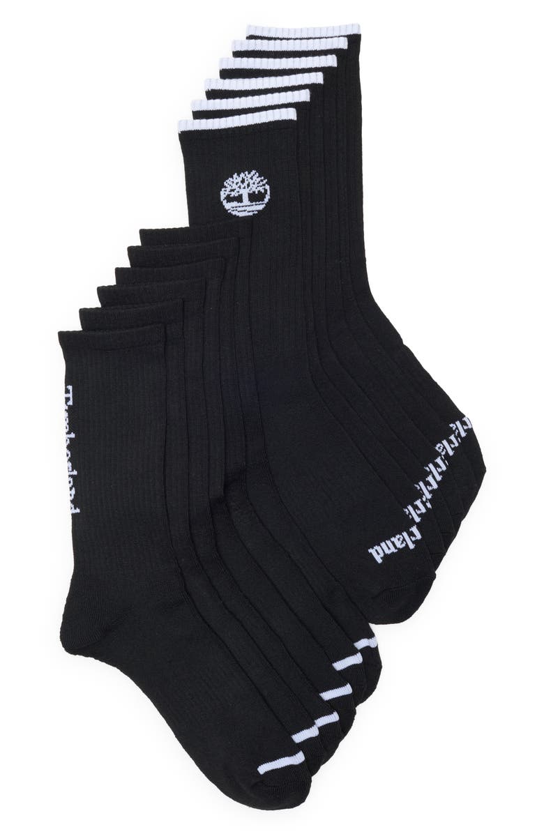 Timberland 12-Pack Cushion Crew Length Socks, Main, color, Black
