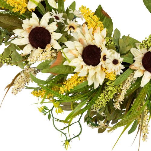Northlight 24" Beige Sunflowers Artificial Fall Harvest Wreath In Multi
