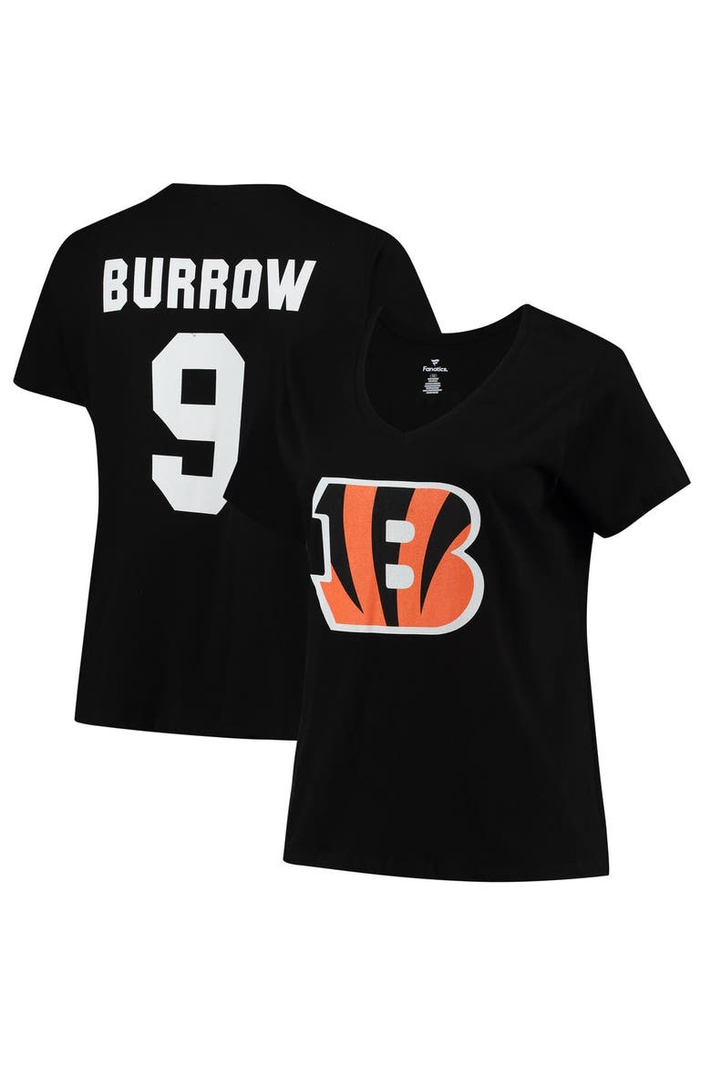 Women's Joe Burrow Black Cincinnati Bengals Plus Size Fair Catch Name & Number V-Neck T-Shirt, Main, color, Black