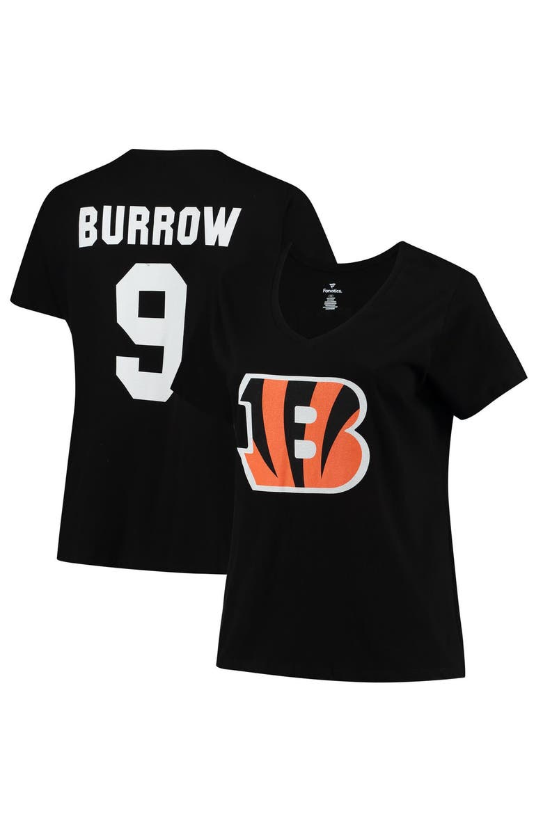 FANATICS Women's Joe Burrow Black Cincinnati Bengals Plus Size Fair Catch Name & Number V-Neck T-Shirt, Main, color, Black