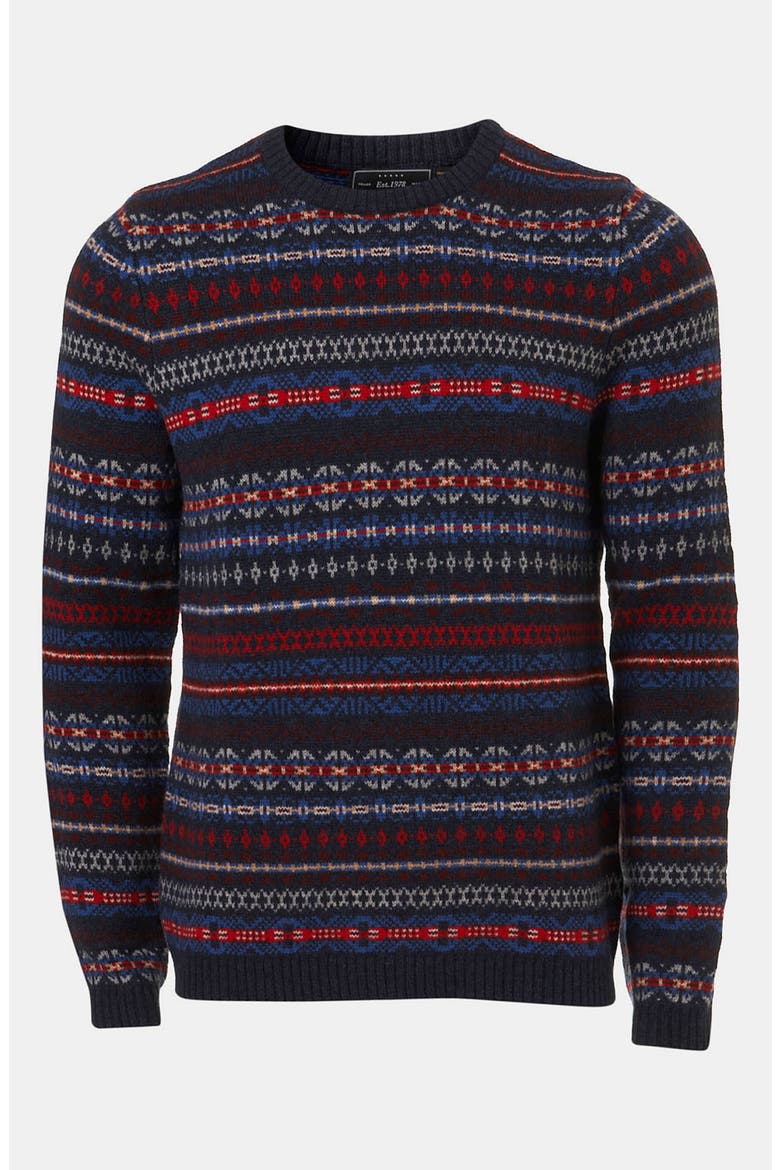 Fair Isle Crewneck Sweater, Main, color, NAVY