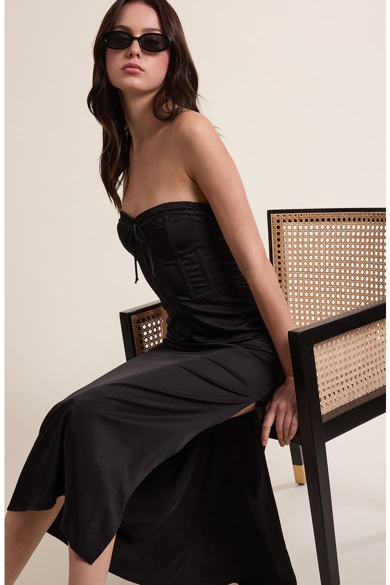 Strapless Corset Midi Dress, Alternate, color, BLACK