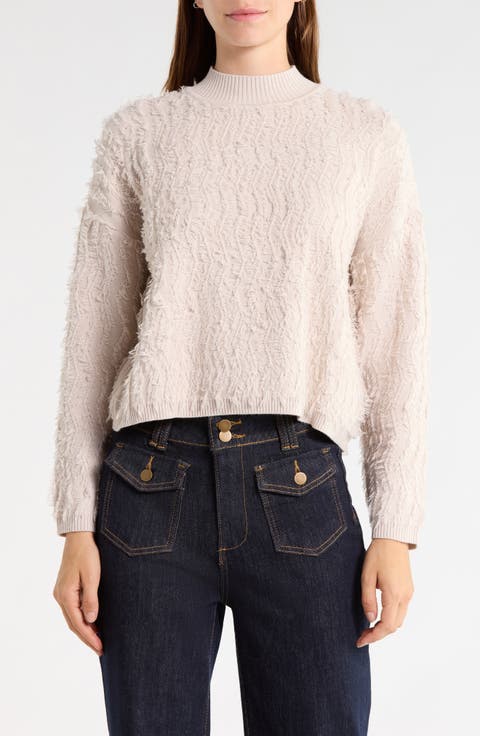 Fringe Mock Neck Crop Sweater