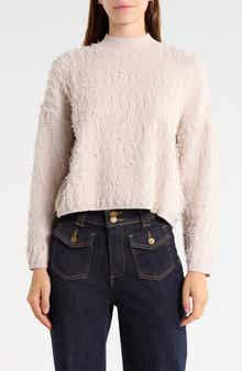Fringe Mock Neck Crop Sweater