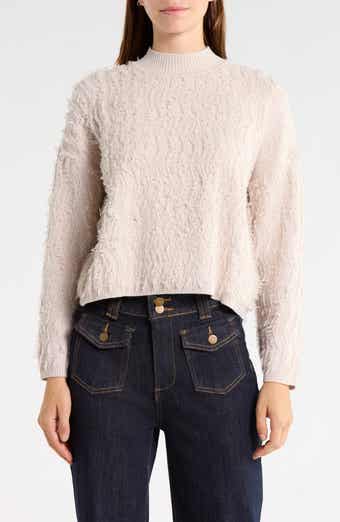 Fringe Mock Neck Crop Sweater