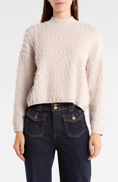 Fringe Mock Neck Crop Sweater