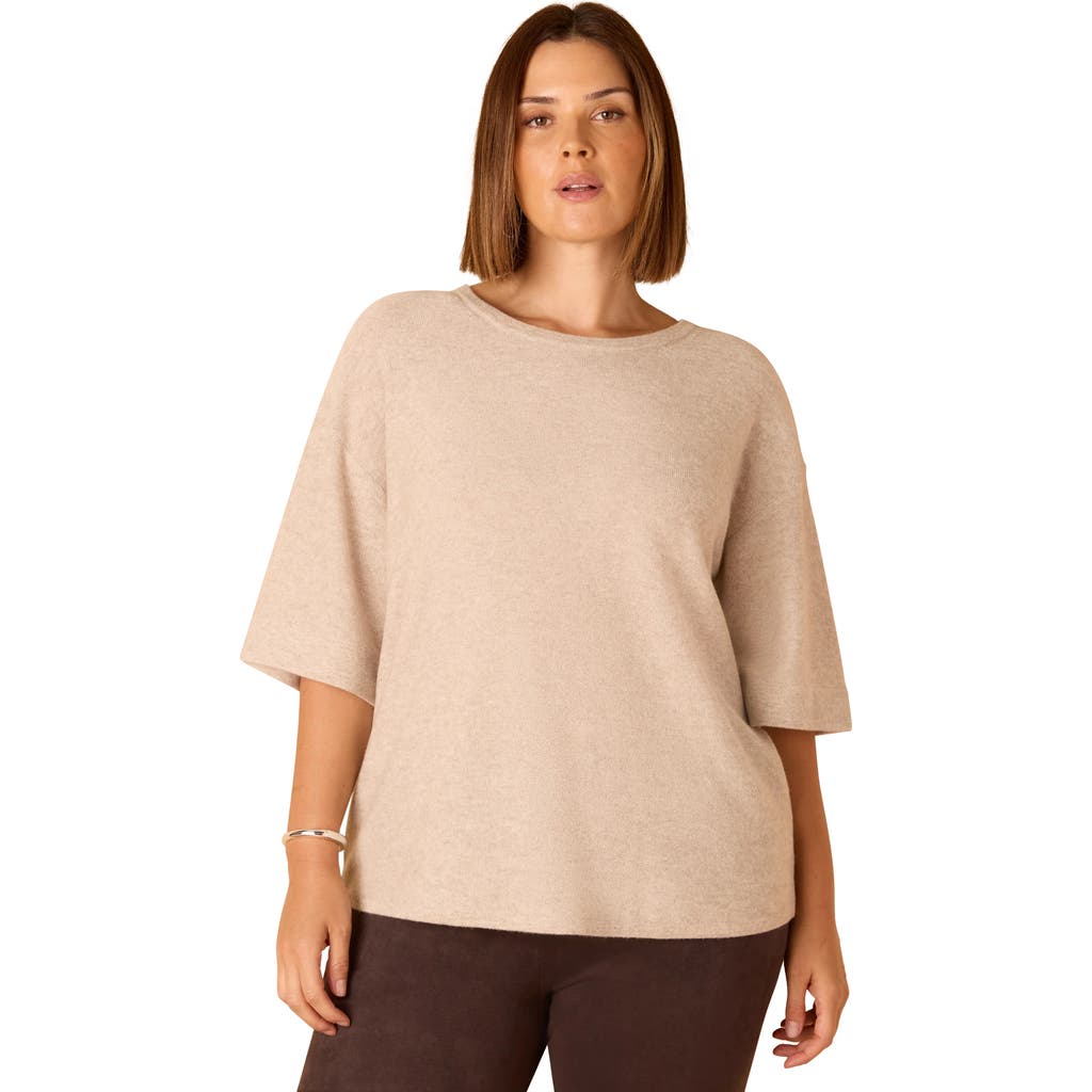 Live Unlimited Short Sleeve Knitted Sweater In Brown