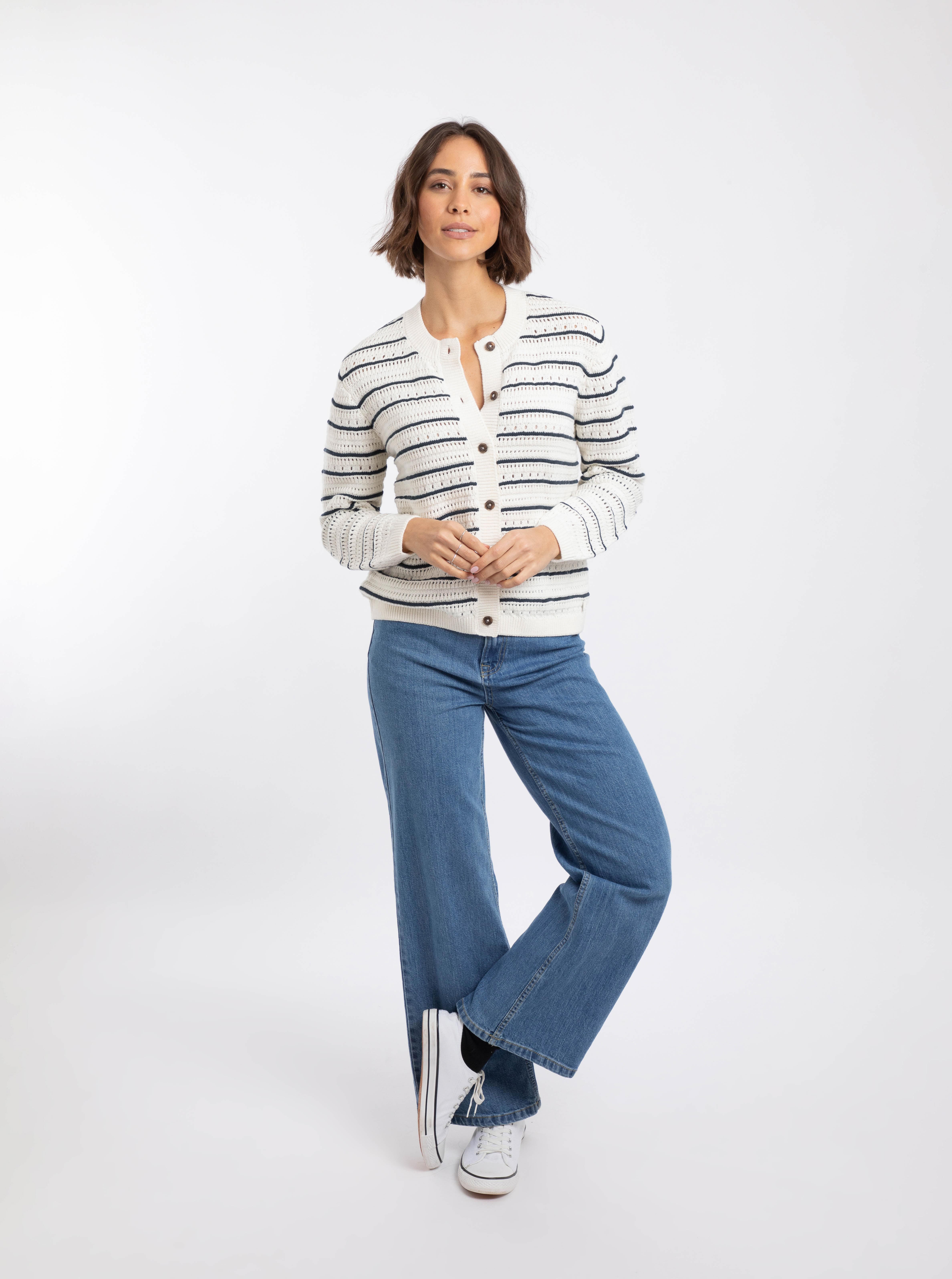 Weird Fish Romilly Pointelle Striped Cardigan (Women) | Nordstrom