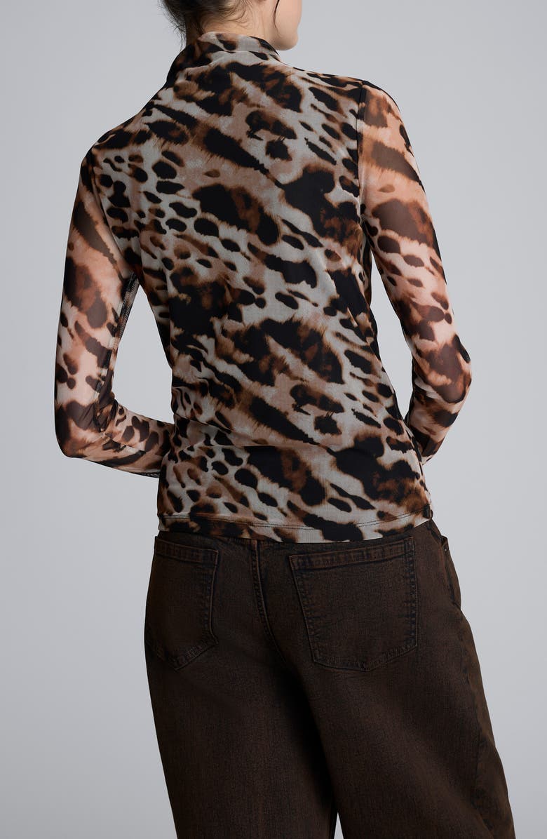 Kenneth Cole Ruched Mesh Funnel Neck Top, Alternate, color, Black Multi