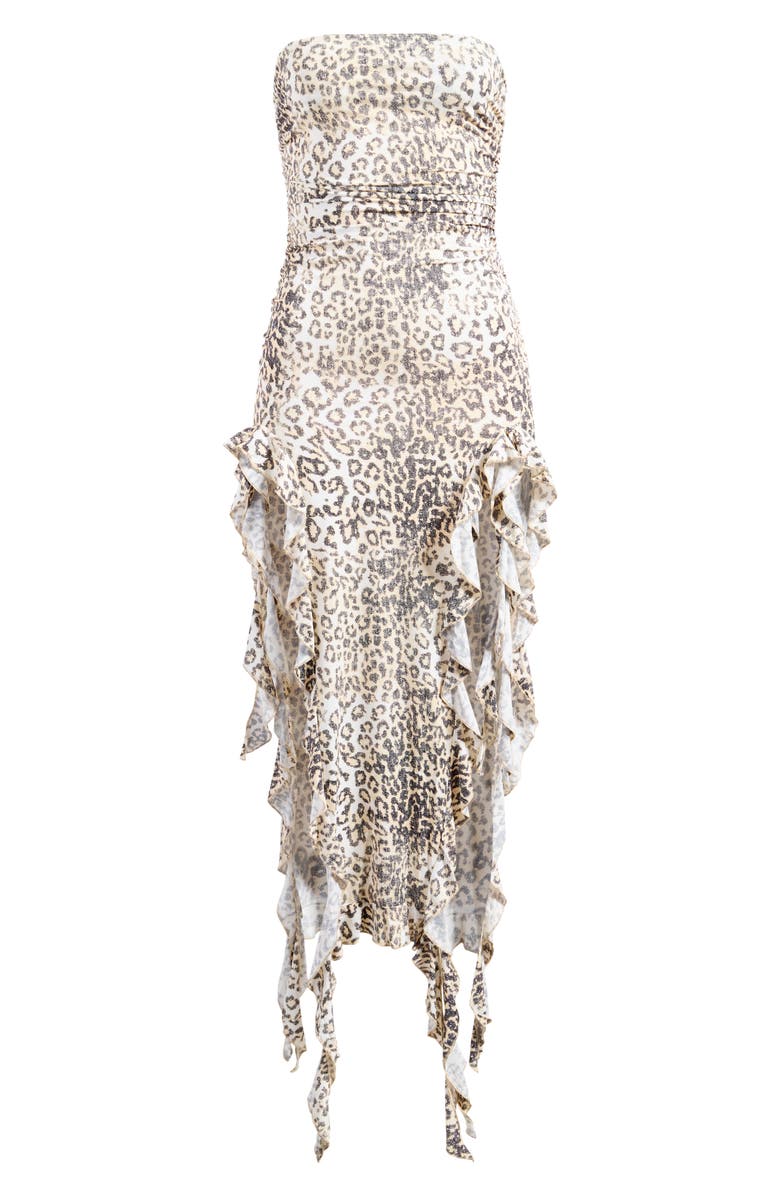 LIONESS Rendezvous Print Ruffle Strapless Maxi Dress, Alternate, color, 