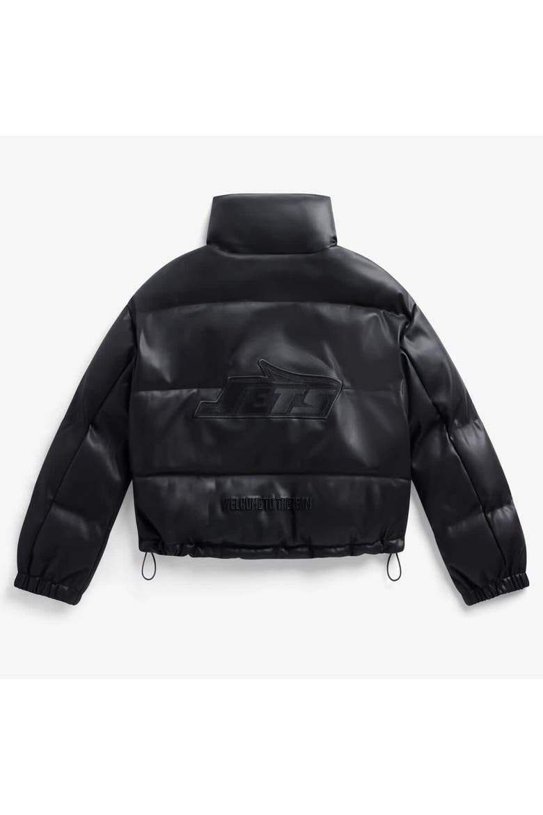 Women's  Black New York Jets Faux Leather Puffer Jacket, Alternate, color, Black