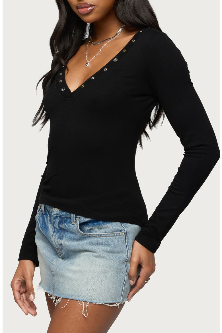 Rossie Studded Long Sleeve T-Shirt, Alternate, color, BLACK