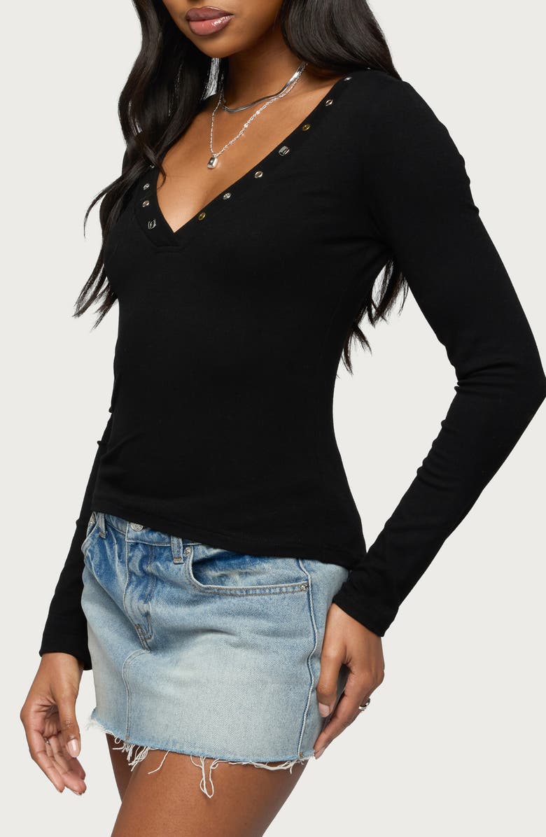 EDIKTED Rossie Studded Long Sleeve T-Shirt, Alternate, color, Black