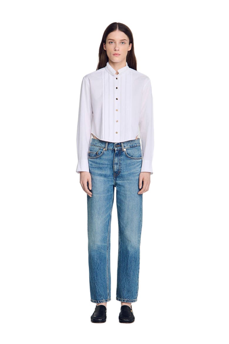 Pleated shirt with origami collar, Alternate, color, White