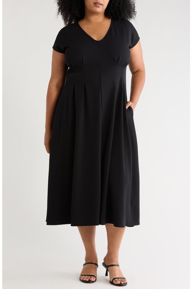 Pleated Waist A-Line Dress, Main, color, BLACK