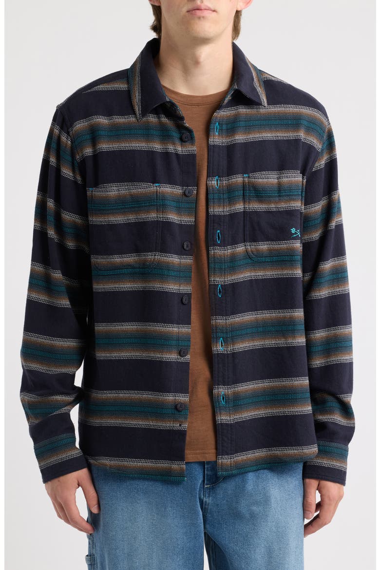 Summit Multi Stripe Flannel Button-Up Shirt, Alternate, color, NAVY