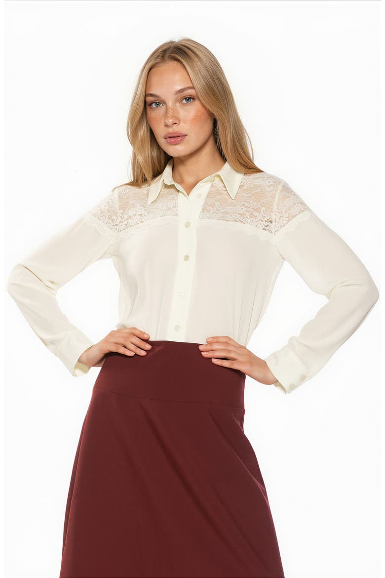 Cleo Lace Trim Button Front Shirt, Alternate, color, IVORY