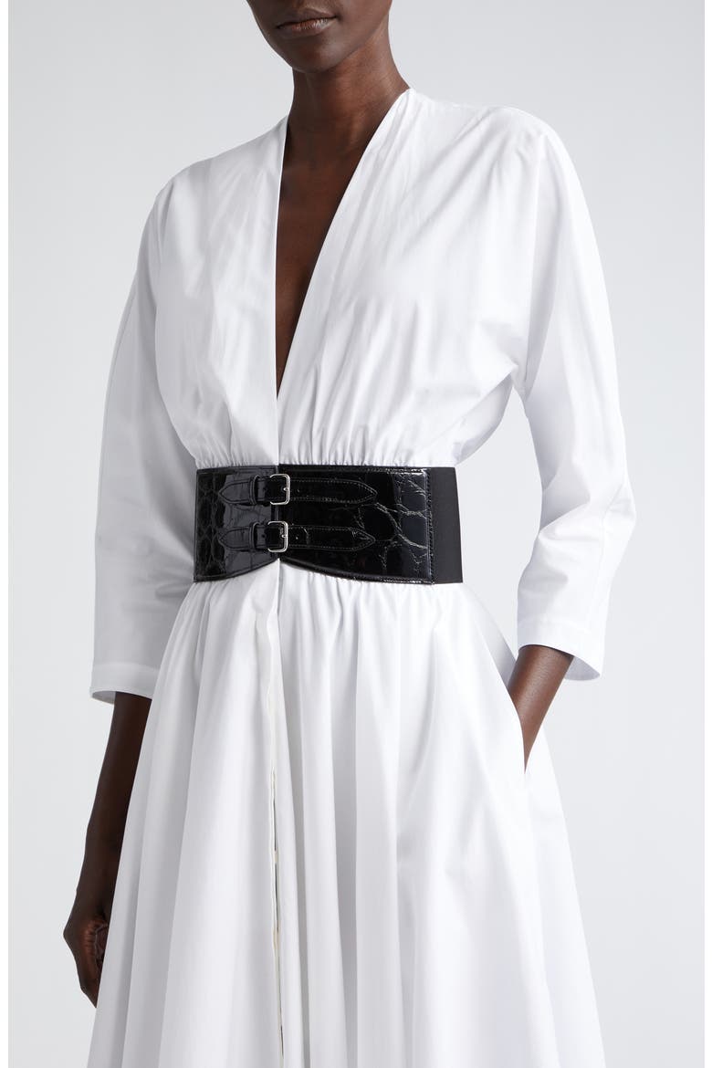 Belted Poplin Midi Dress, Alternate, color, BLANC