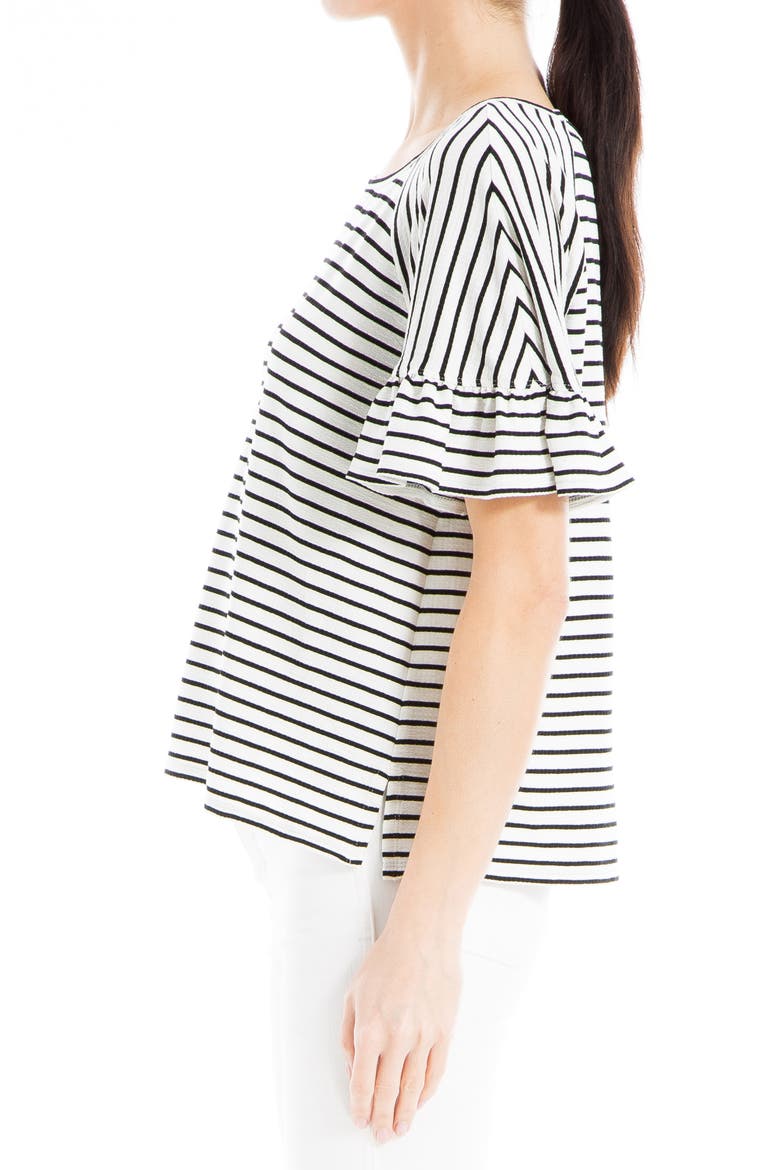 Stripe Flutter Sleeve Top, Alternate, color, WHITE/ BLACK
