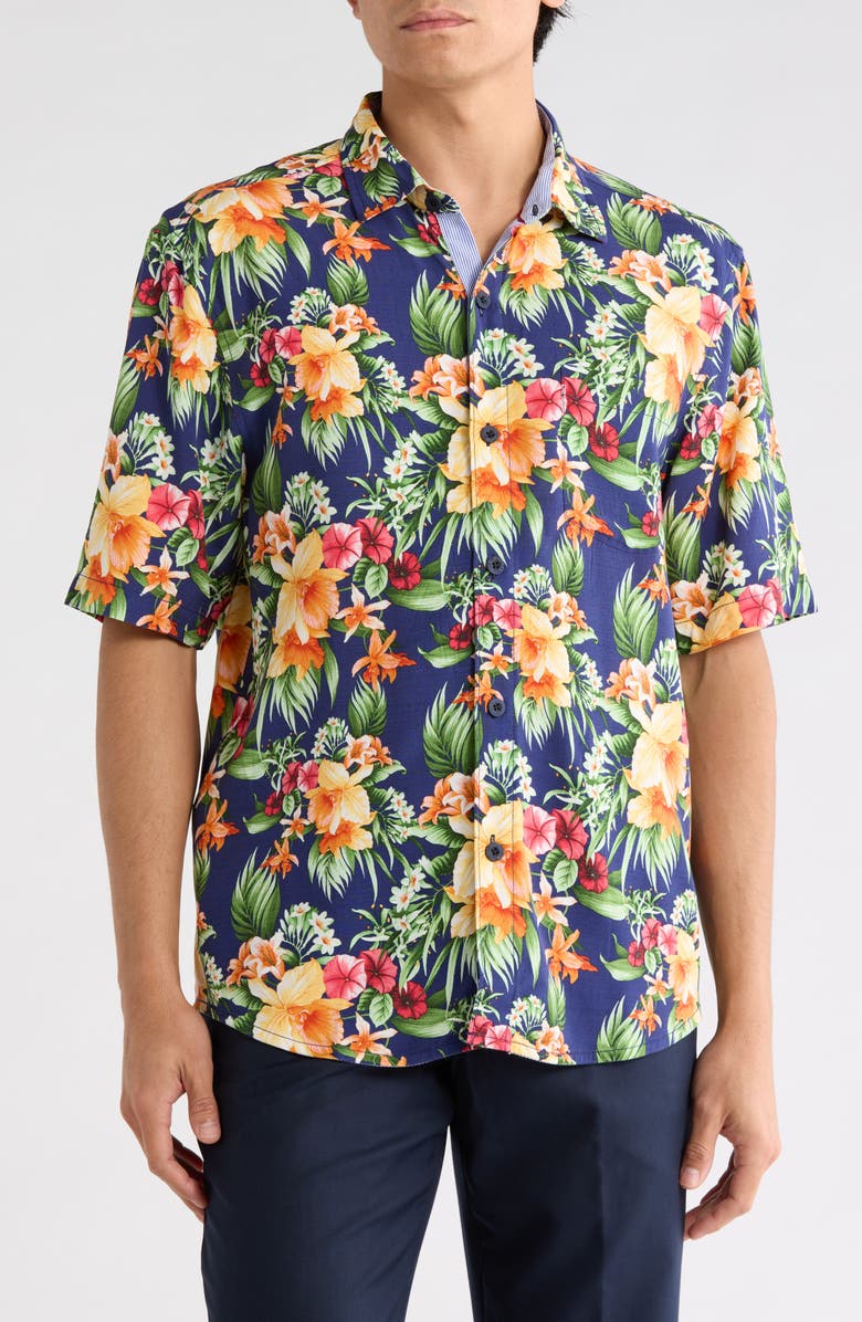 Tommy Bahama Veracruz Cay Procida Paradise Button Front Shirt, Main, color, Eclipse