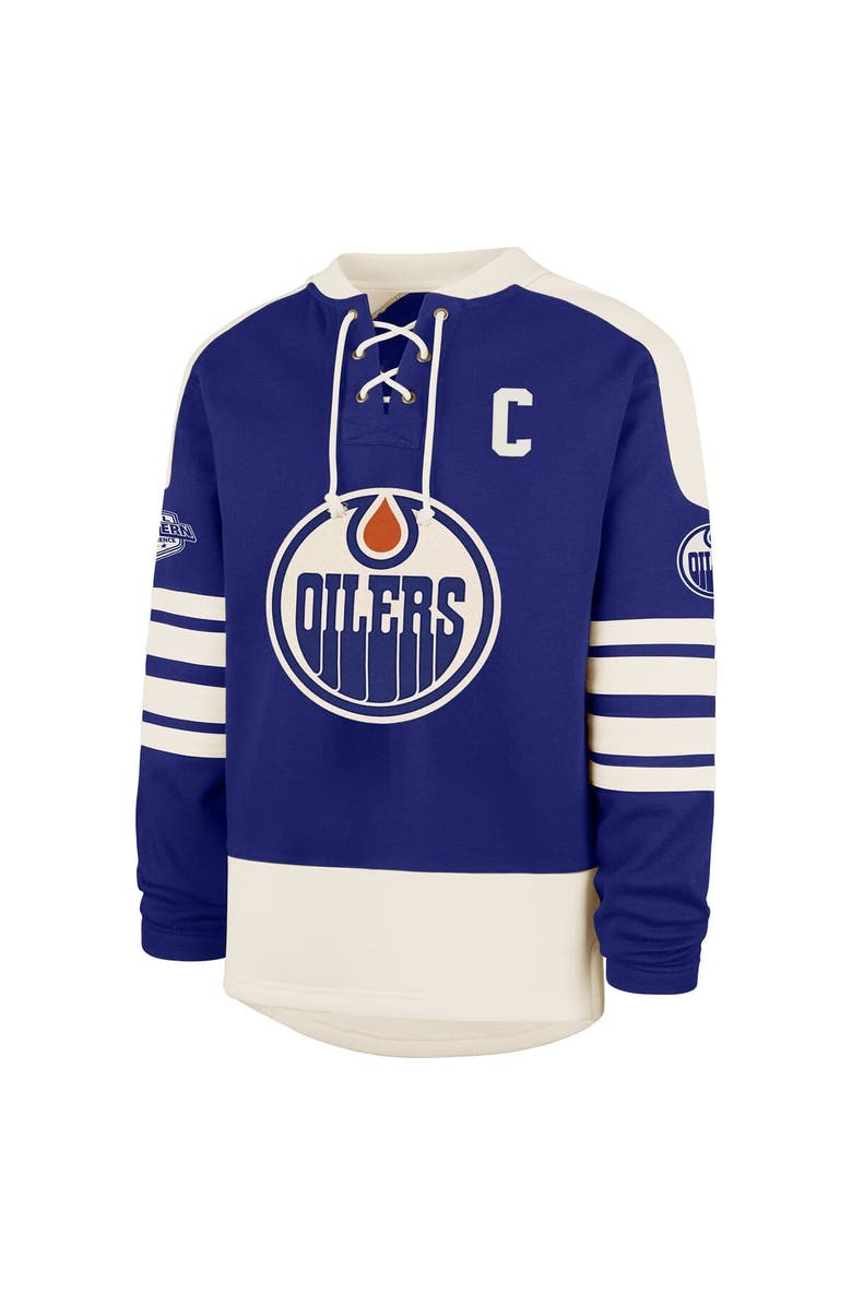 '47 Men's '47 Connor McDavid Royal Edmonton Oilers Player Name & Number Sweep Check Eternal Lacer Sweatshirt, Alternate, color, Royal