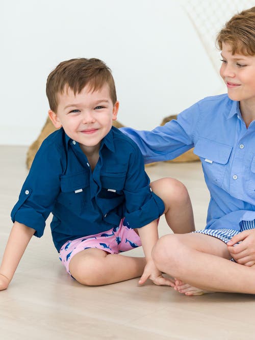 Ruggedbutts Toddler Boys Upf50+ Swim Trunks In Pink Whale Friends