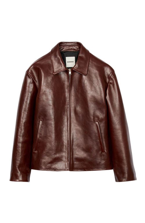 Sandro Zip-up Leather Jacket In Brown