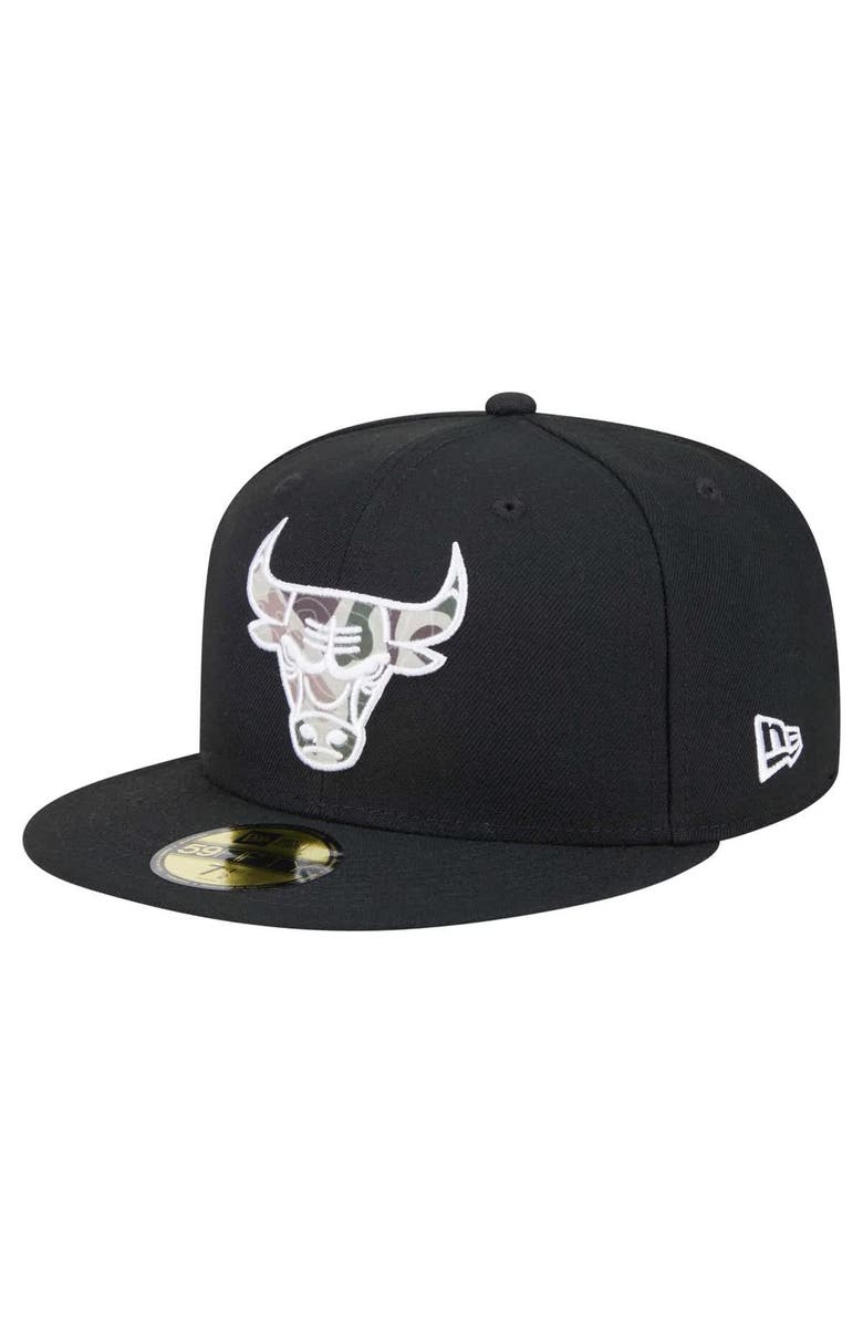 New Era Men's New Era Black Chicago Bulls Camo Print UV 59FIFTY Fitted Hat, Alternate, color,