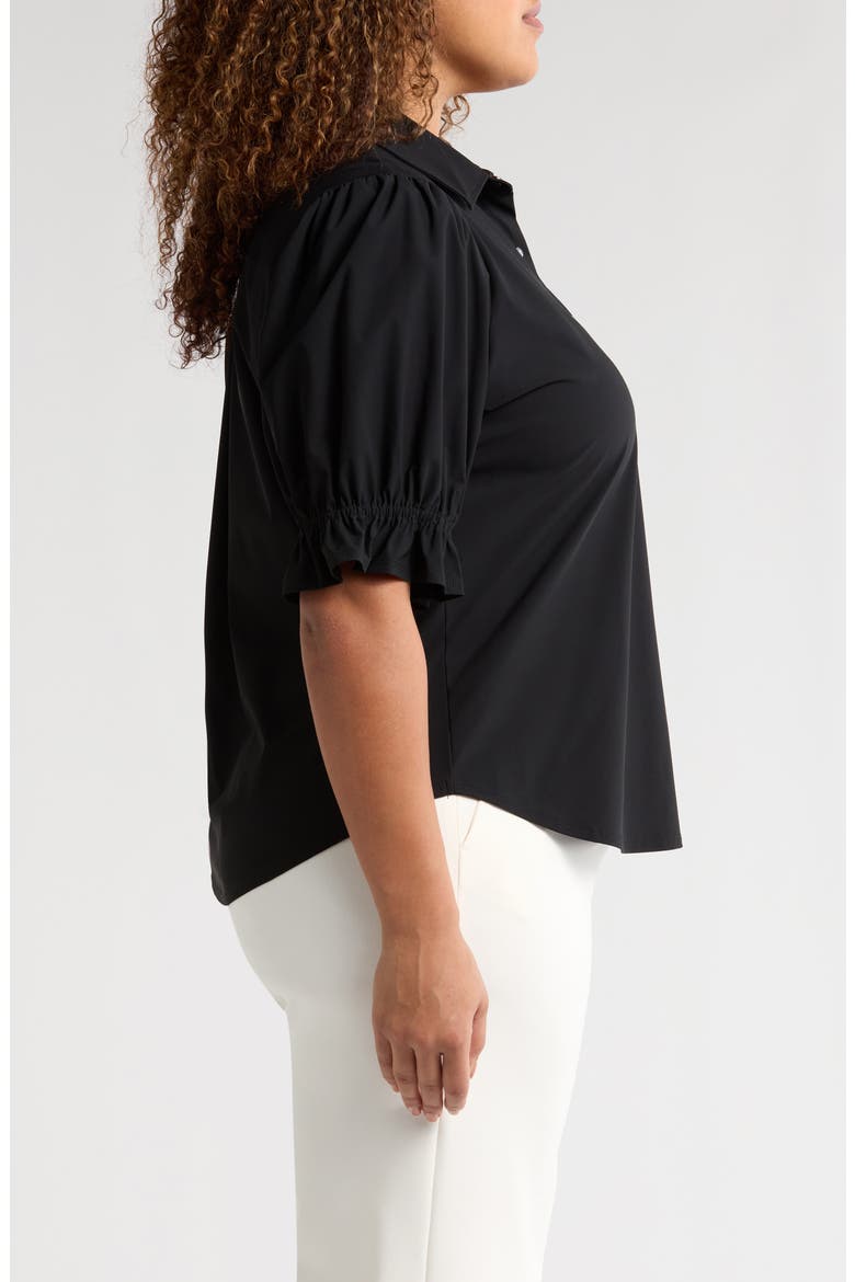 Puff Sleeve Knit Snap-Up Shirt, Alternate, color, BLACK