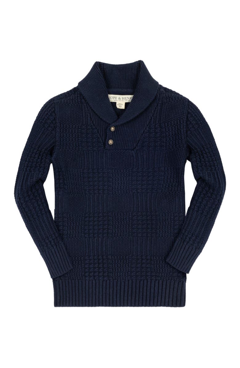 Hope & Henry Baby Boys' Organic Textured Shawl Collar Sweater, Infant, Main, color, Navy Glen Plaid Texture